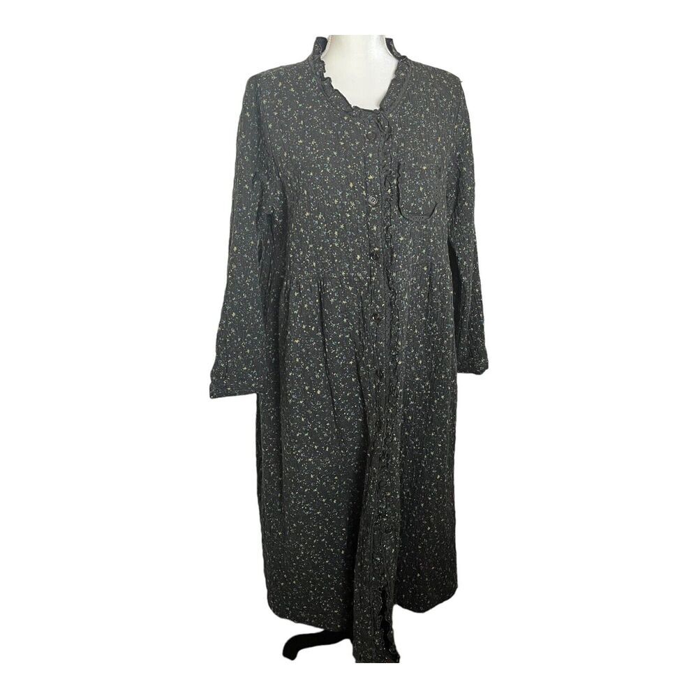 HYS long sleeve cottagecore heavy weight black dress/robe lined with ruffle trim